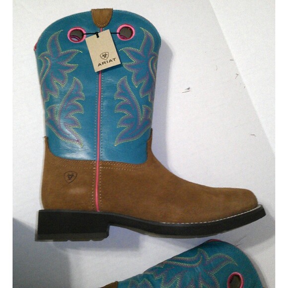 New NWT NIB Western Boots Womens 10 Ariat Elko Chestnut Basin Blue Pink Brown - Picture 5 of 6